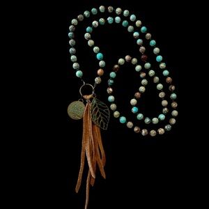 Agate Leather Tassel Mala Tree Of Life Pendant Hand Knotted Necklace 18”